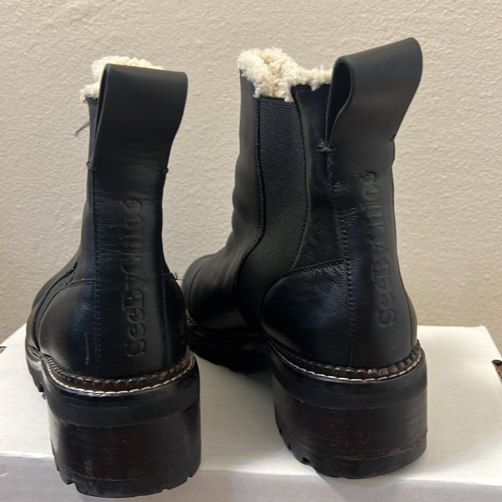 SEE BY Chloé Women's Mallory Sherling Leather Chelsea Boots Size US 10-1/2" - Picture 2 of 5